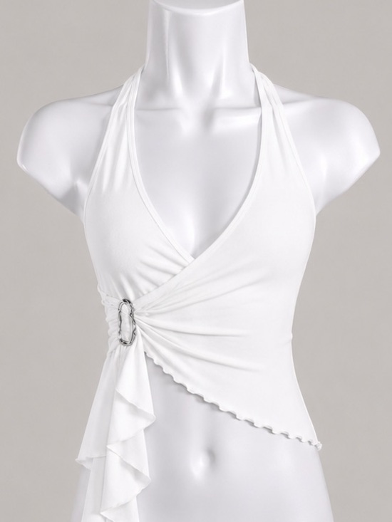 Othr Tops - Othr White Halter Wrap Crop Top with Side Buckle